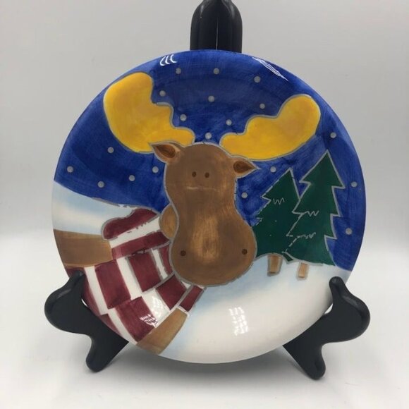 Vintage St. Nicholas Square Ceramic Set of 4 Plates 1999 Reindeer Christmas - Picture 3 of 11